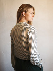 Meryl silk stripe shirt - Khaki & Ivory