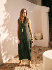 Sunni Cotton Double Cloth Dress - Khaki | NRBY Clothing