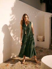 Sunni Cotton Double Cloth Dress - Khaki | NRBY Clothing
