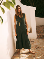 Sunni Cotton Double Cloth Dress - Khaki | NRBY Clothing