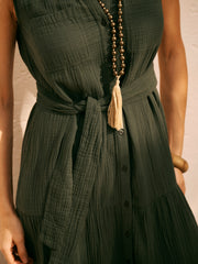 Sunni Cotton Double Cloth Dress - Khaki | NRBY Clothing