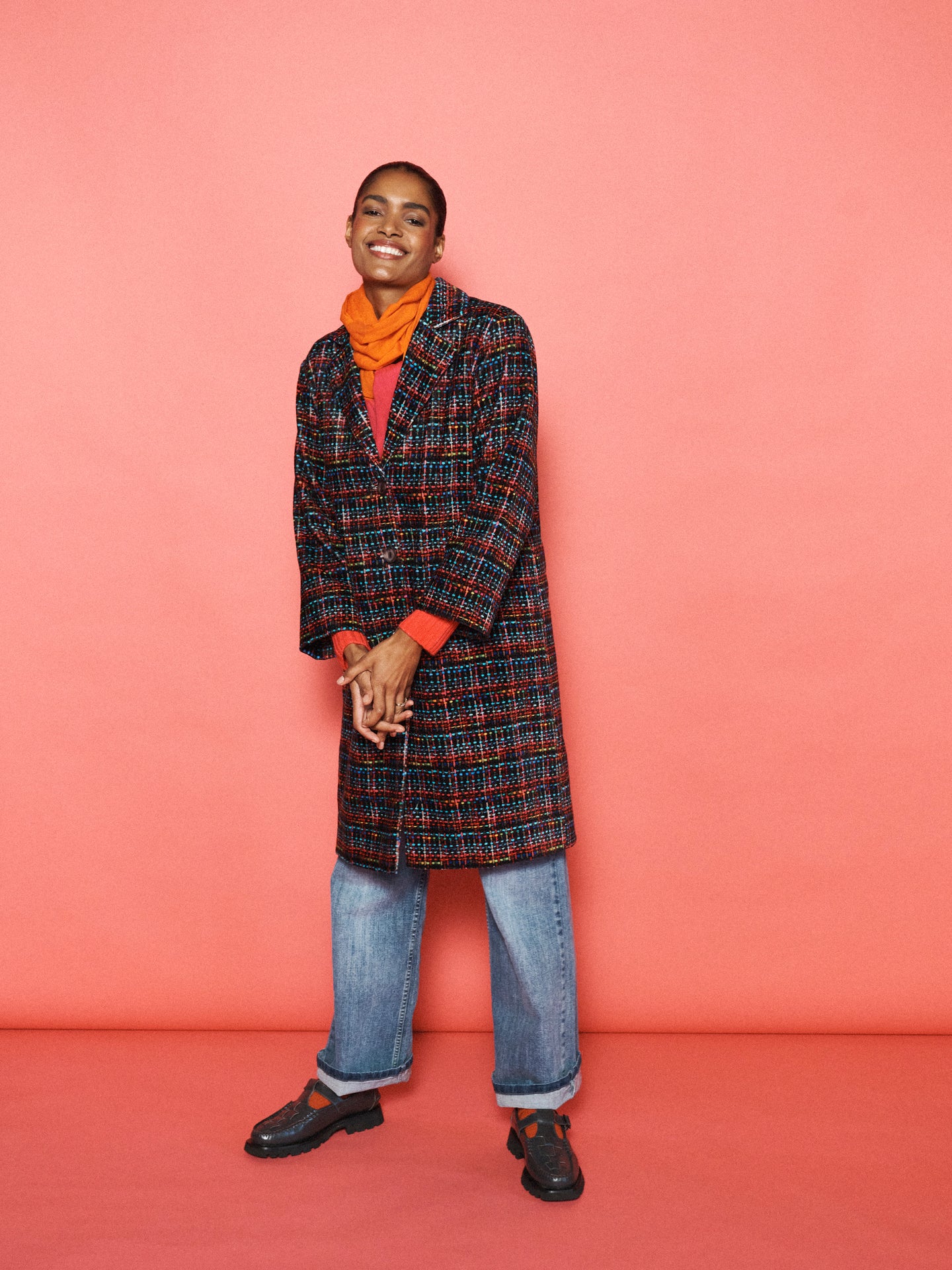 Delphine cotton velvet stardust tweed print coat