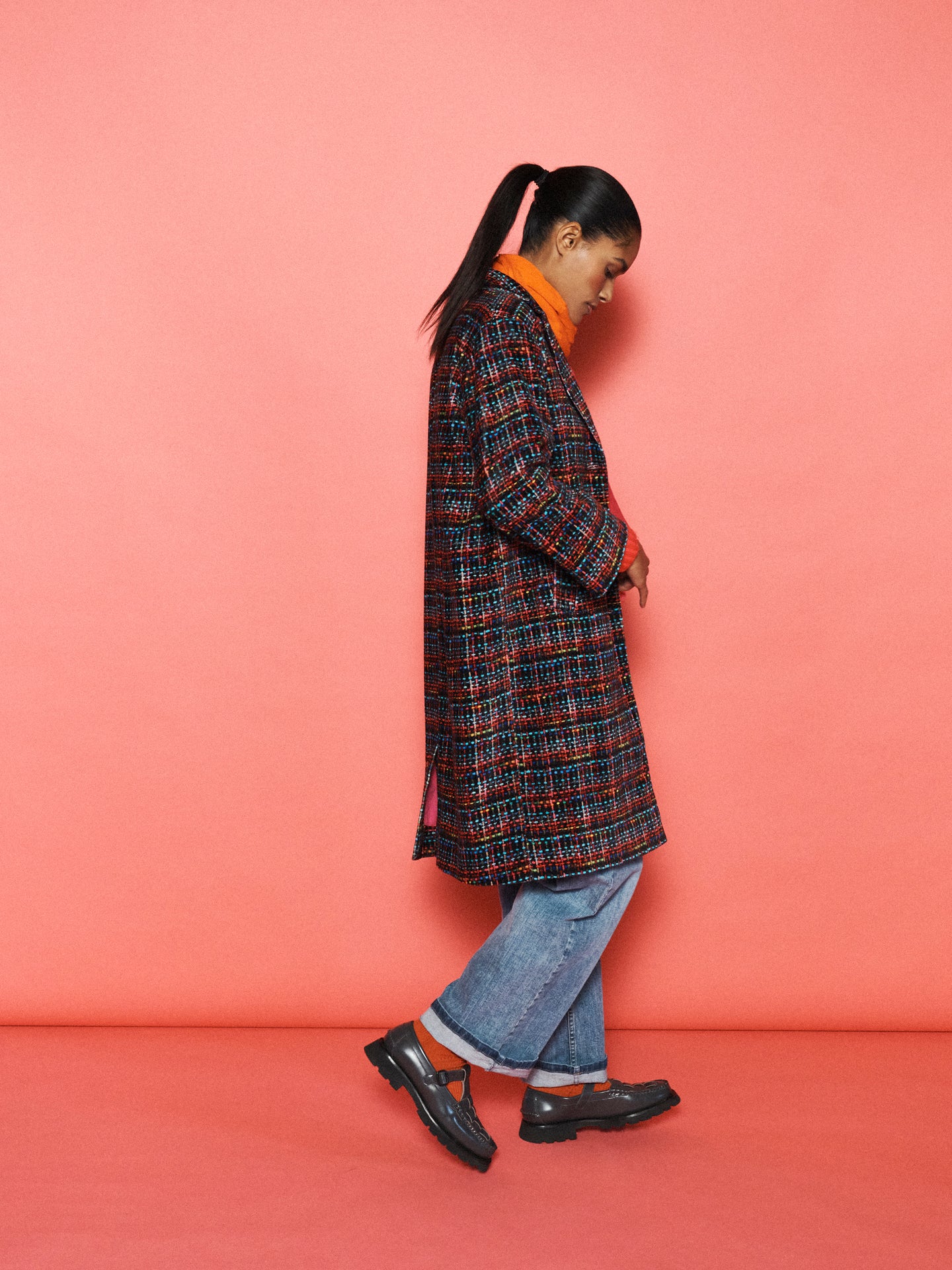 Delphine cotton velvet stardust tweed print coat