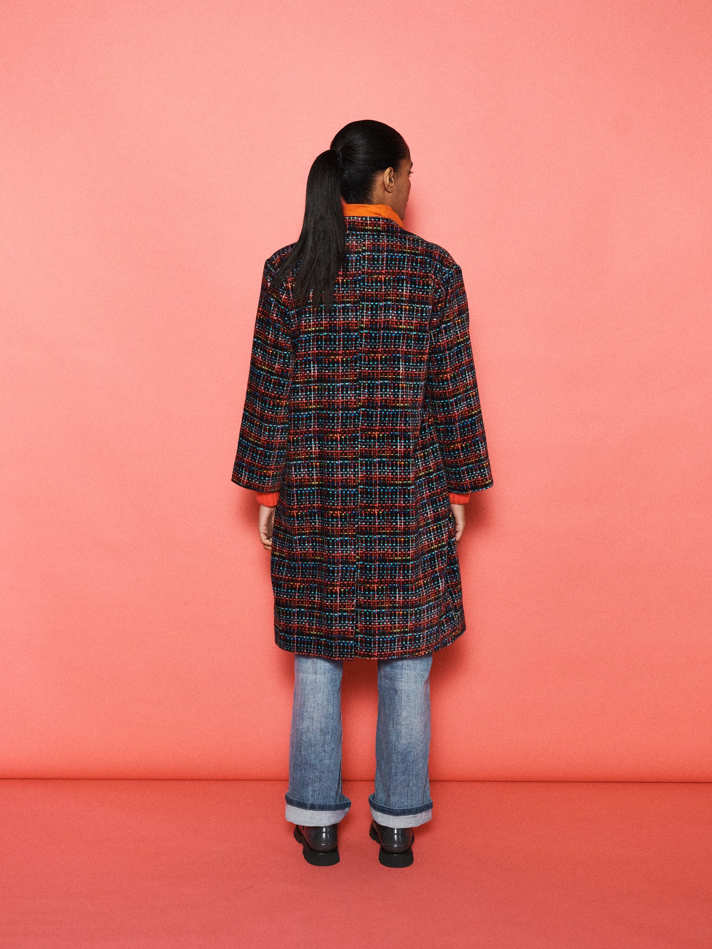 Delphine Cotton Velvet Stardust Tweed Print Coat