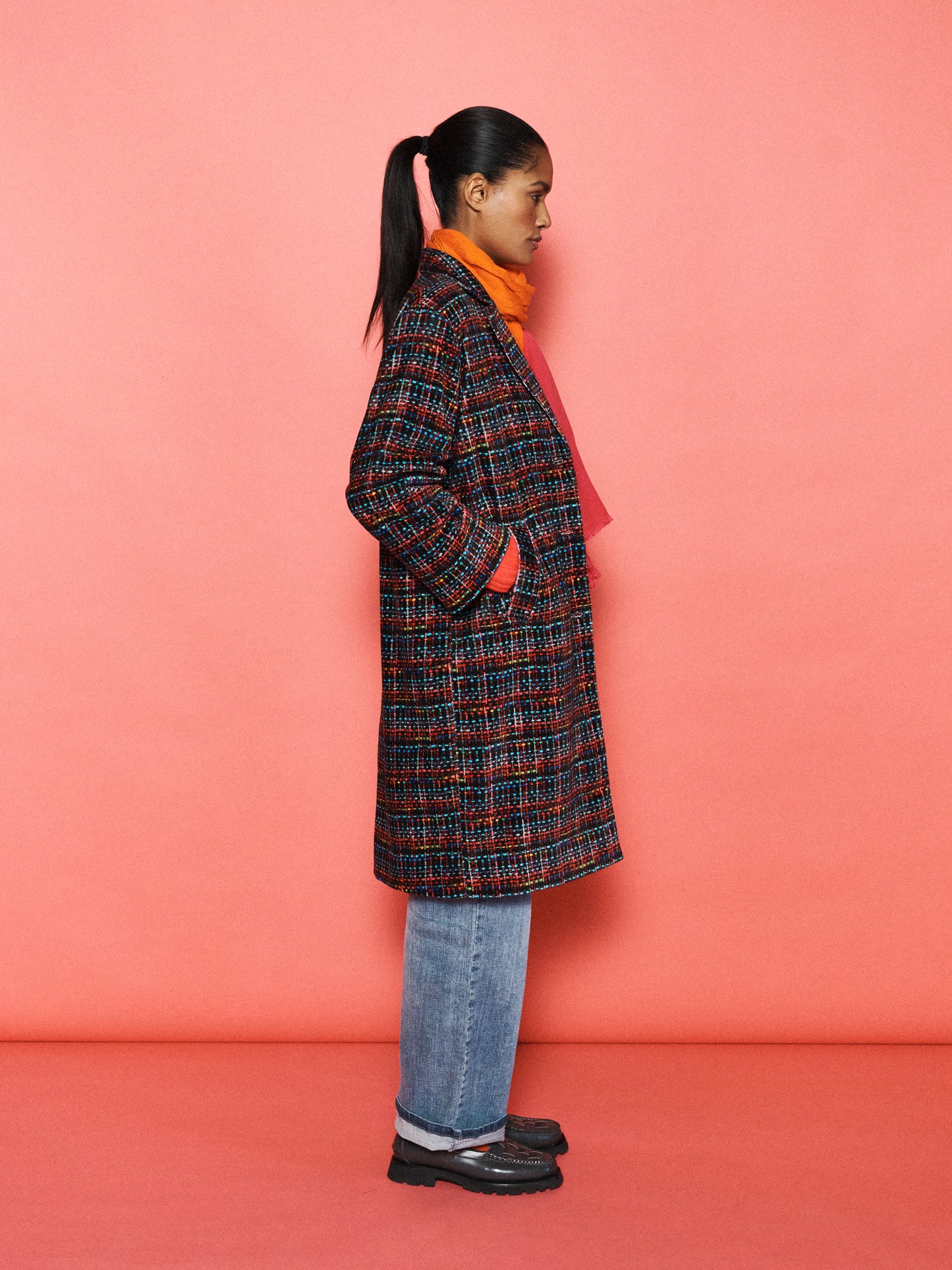 Delphine Cotton Velvet Stardust Tweed Print Coat