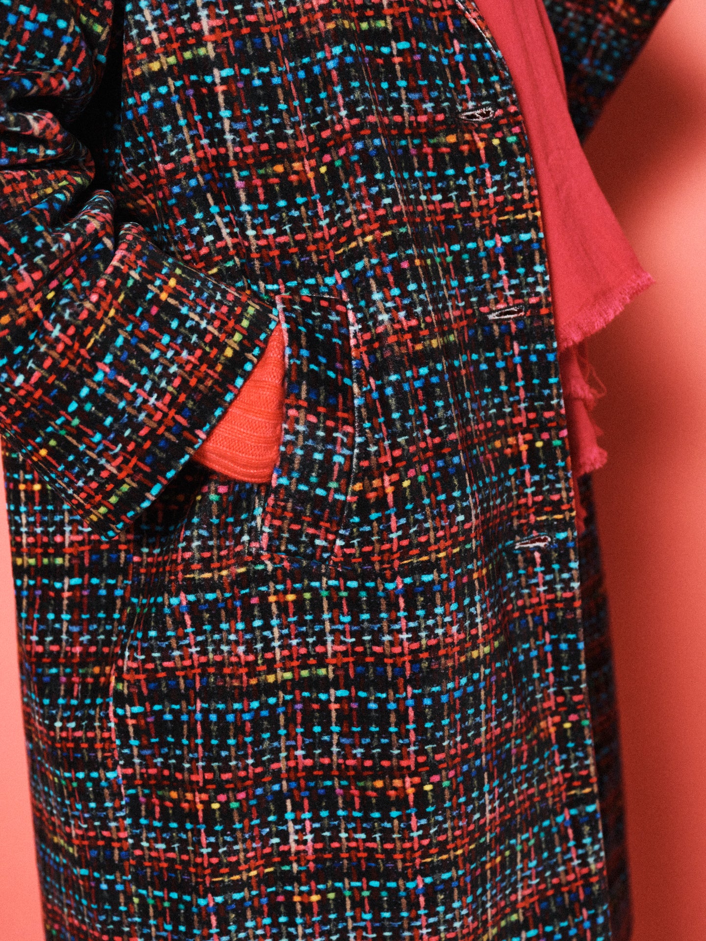 Delphine Cotton Velvet Stardust Tweed Print Coat