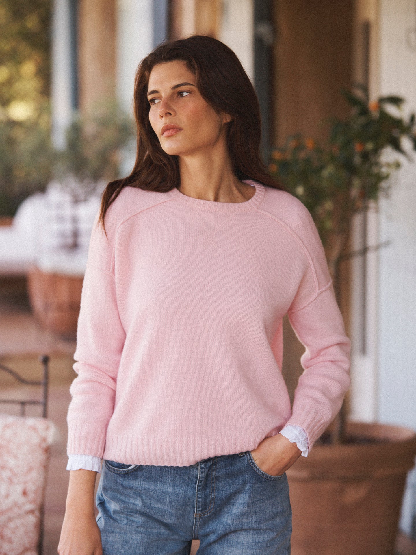 Sydney cashmere crew neck sweater - Soft Pink