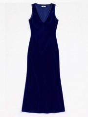 Shebah silk blend velvet v-neck bias cut dress - Midnight