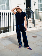 Thea velvet wide leg palazzo trousers - Midnight