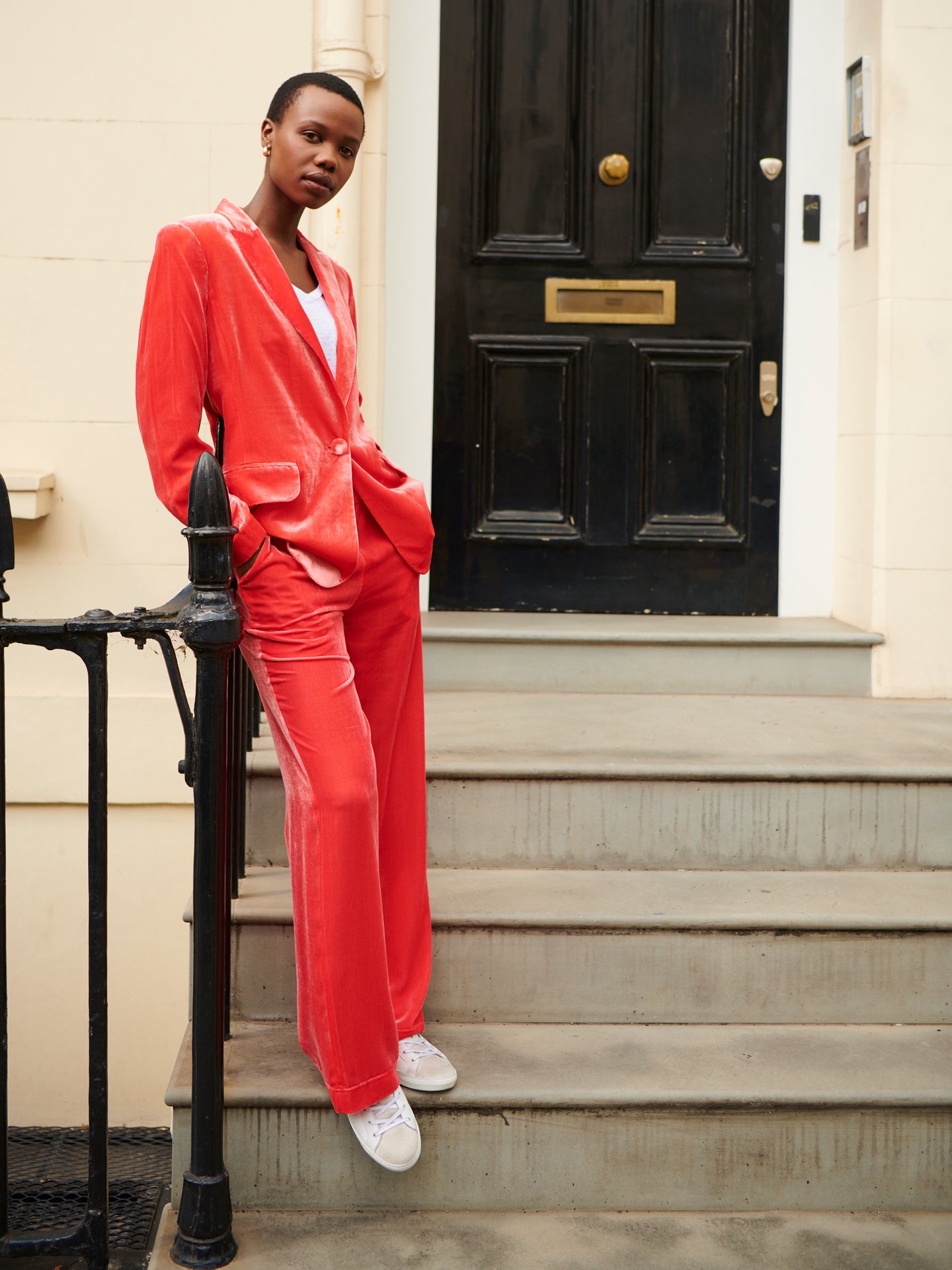 Velvet Blazer & Velvet Palazzo Trouser Suit - Hibiscus