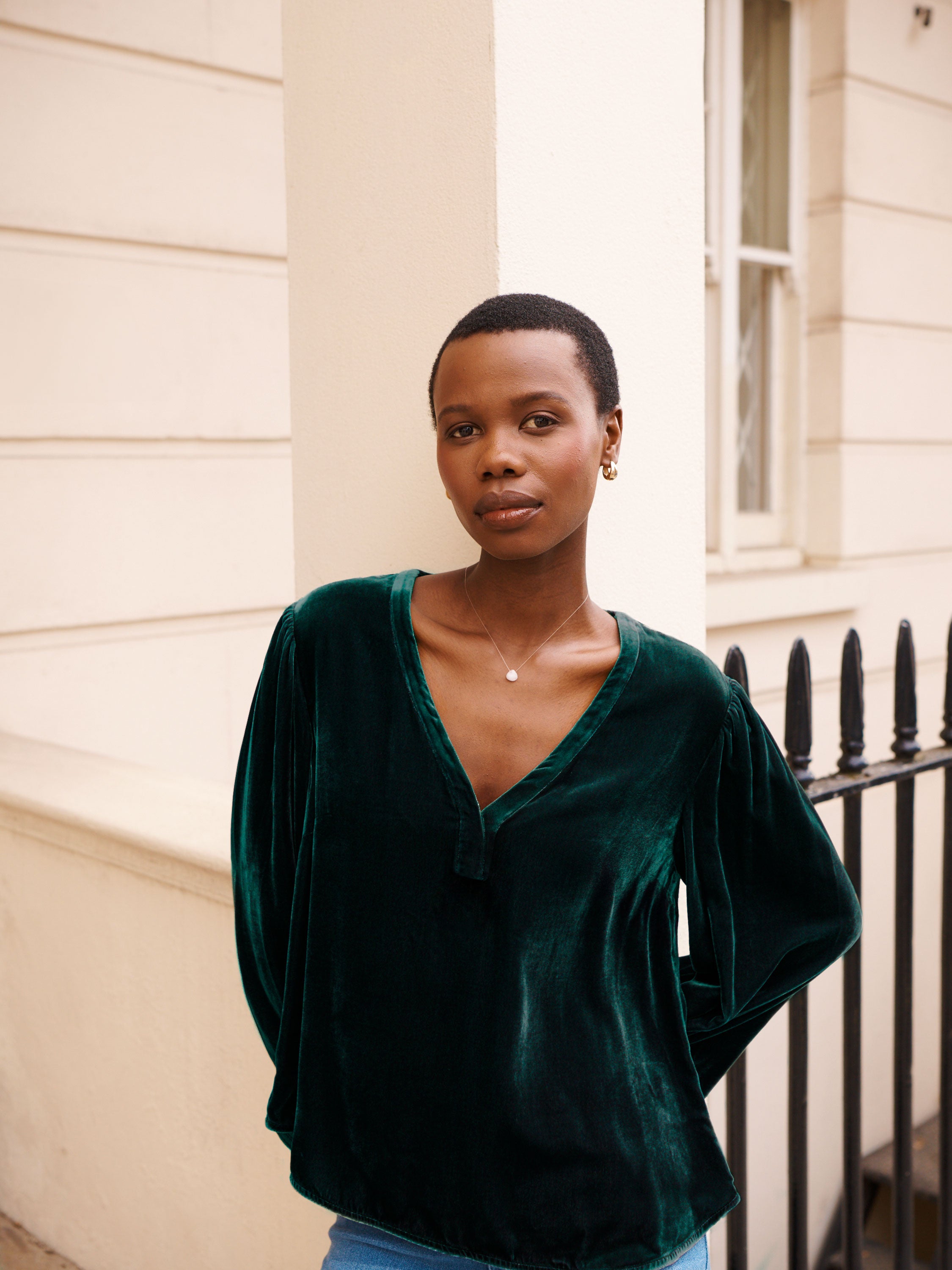 Ophelia velvet shirt in Forest Green | NRBY Clothing