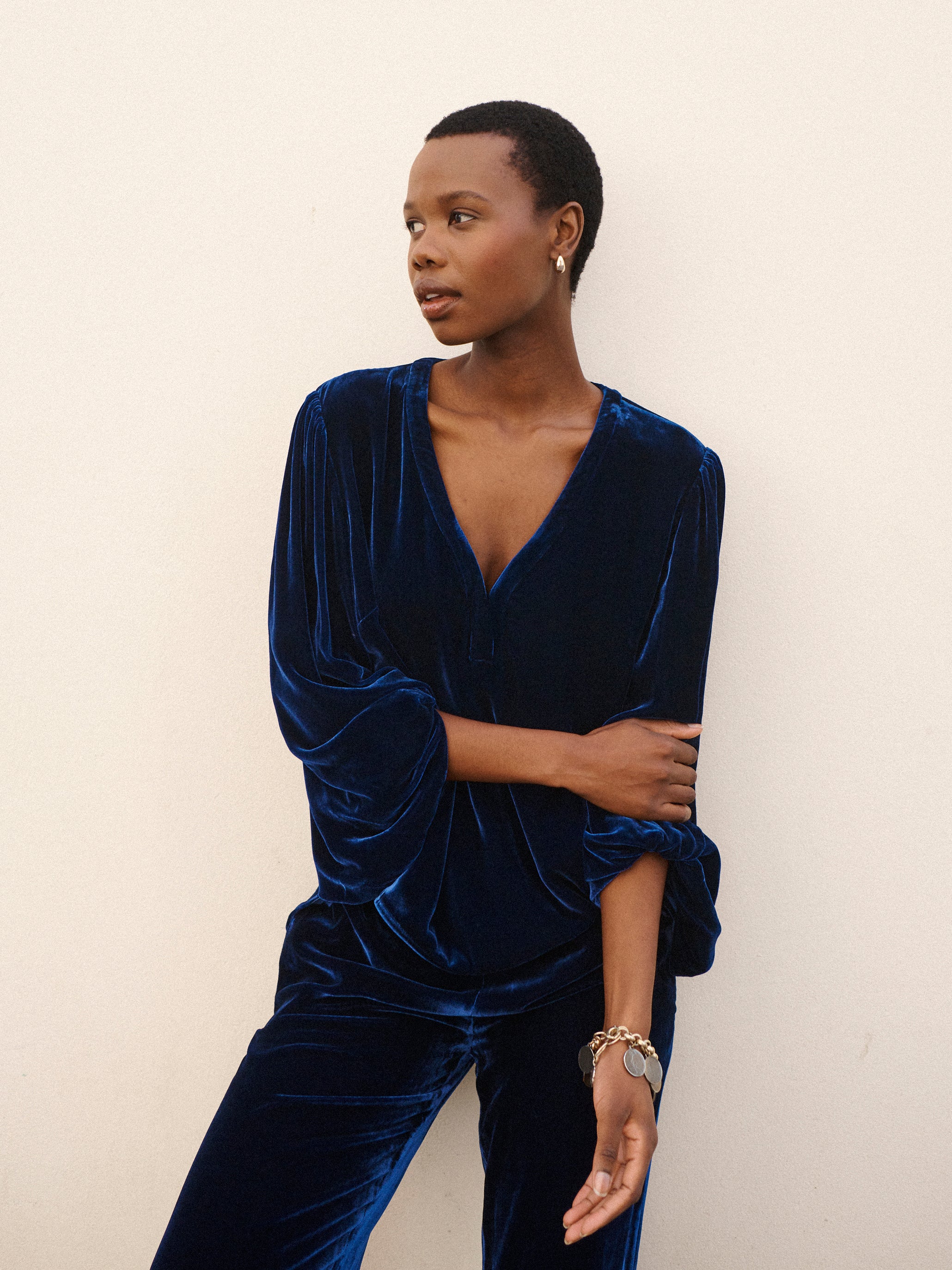 Ophelia velvet shirt in Midnight Navy Blue | NRBY Clothing