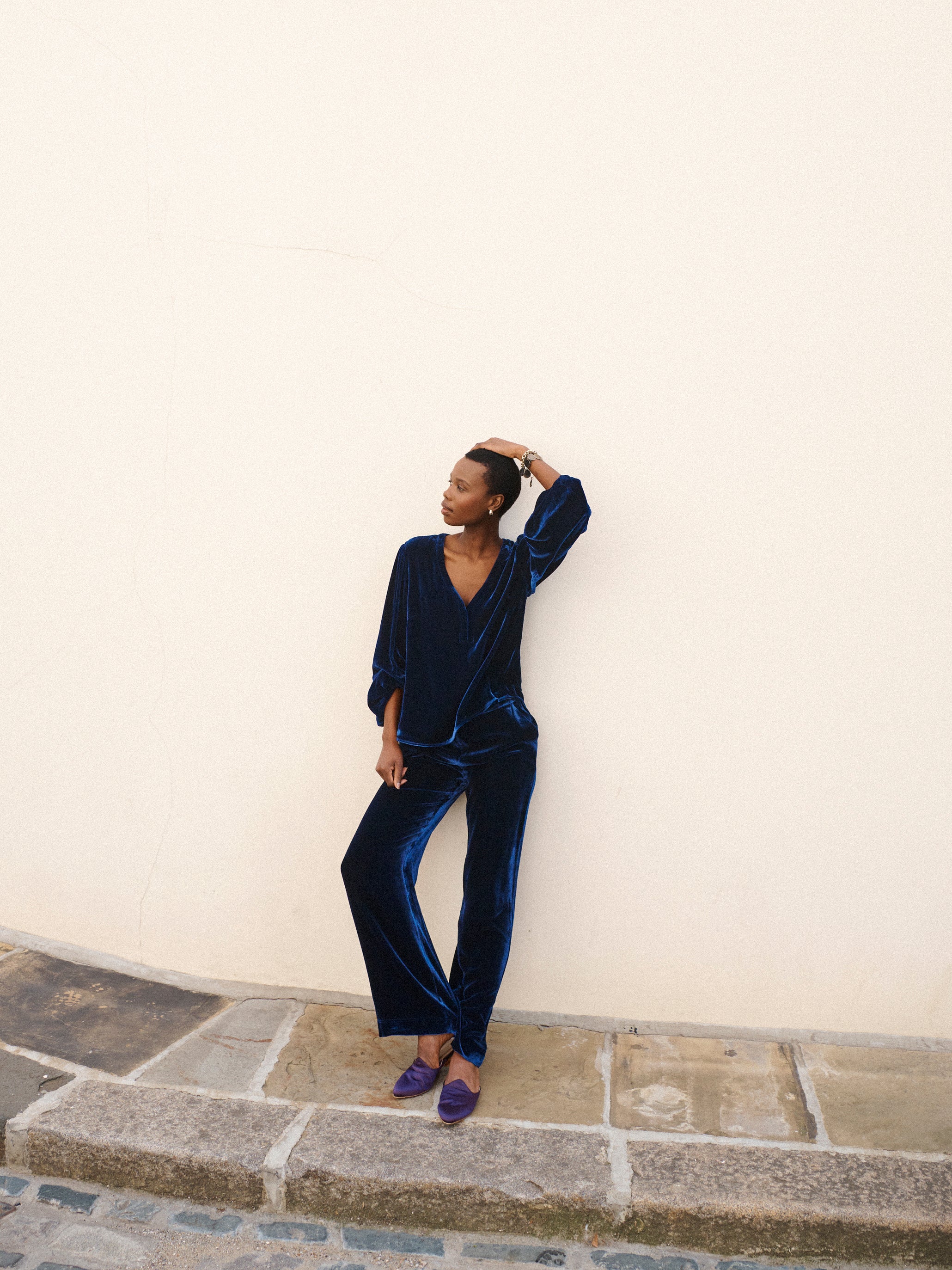 Ophelia velvet shirt in Midnight Navy Blue | NRBY Clothing