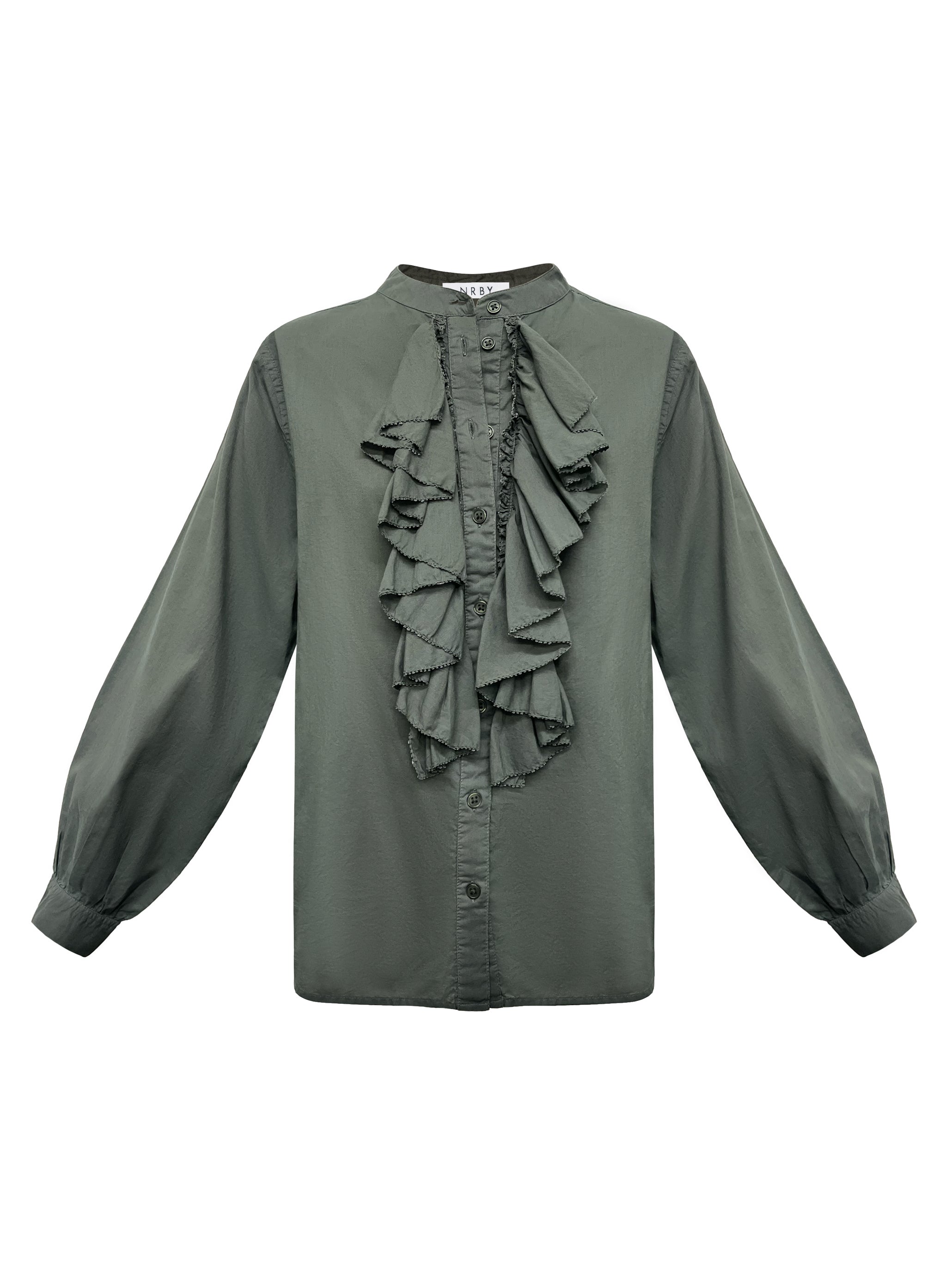 トップス COTTON BROAD ASYMMETRICAL FRILL SHIRT Suzie cotton frill shirt in Khaki | NRBY Clothing