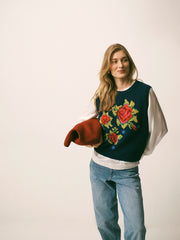 Tabitha embroidered rose tank - Navy | NRBY Clothing