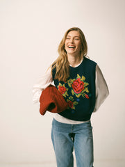 Tabitha embroidered rose tank - Navy | NRBY Clothing