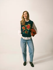 Tabitha embroidered rose tank - Navy | NRBY Clothing