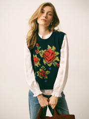 Tabitha embroidered rose tank - Navy | NRBY Clothing
