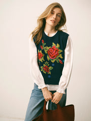 Tabitha embroidered rose tank - Navy | NRBY Clothing