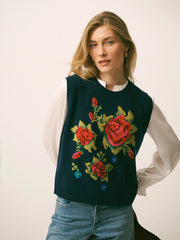 Tabitha embroidered rose tank - Navy | NRBY Clothing