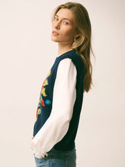 Tabitha embroidered rose tank - Navy | NRBY Clothing