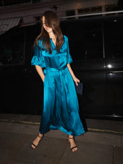 Tatiana silk satin maxi dress - Peacock Blue