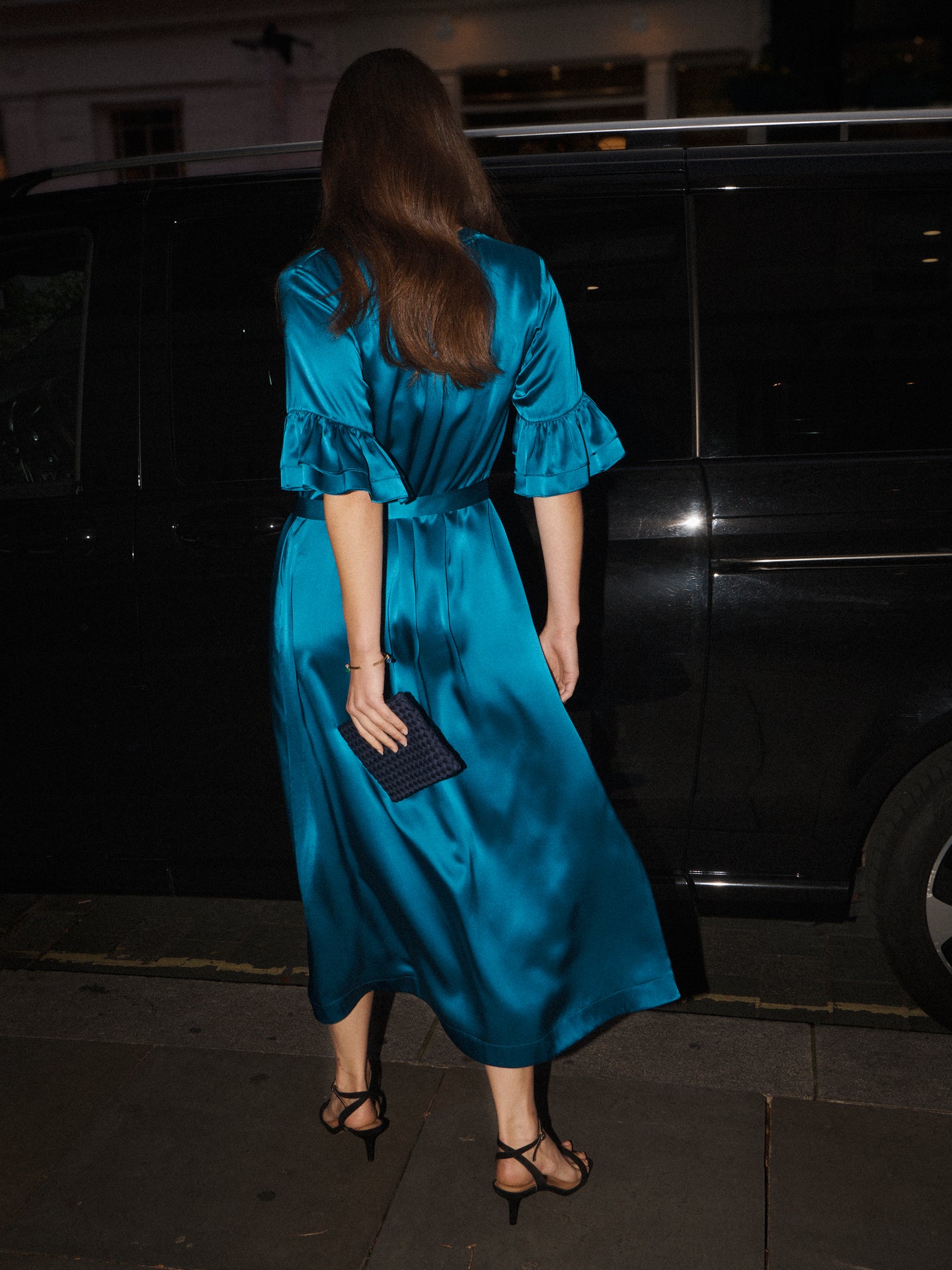 Tatiana silk satin maxi dress - Peacock Blue