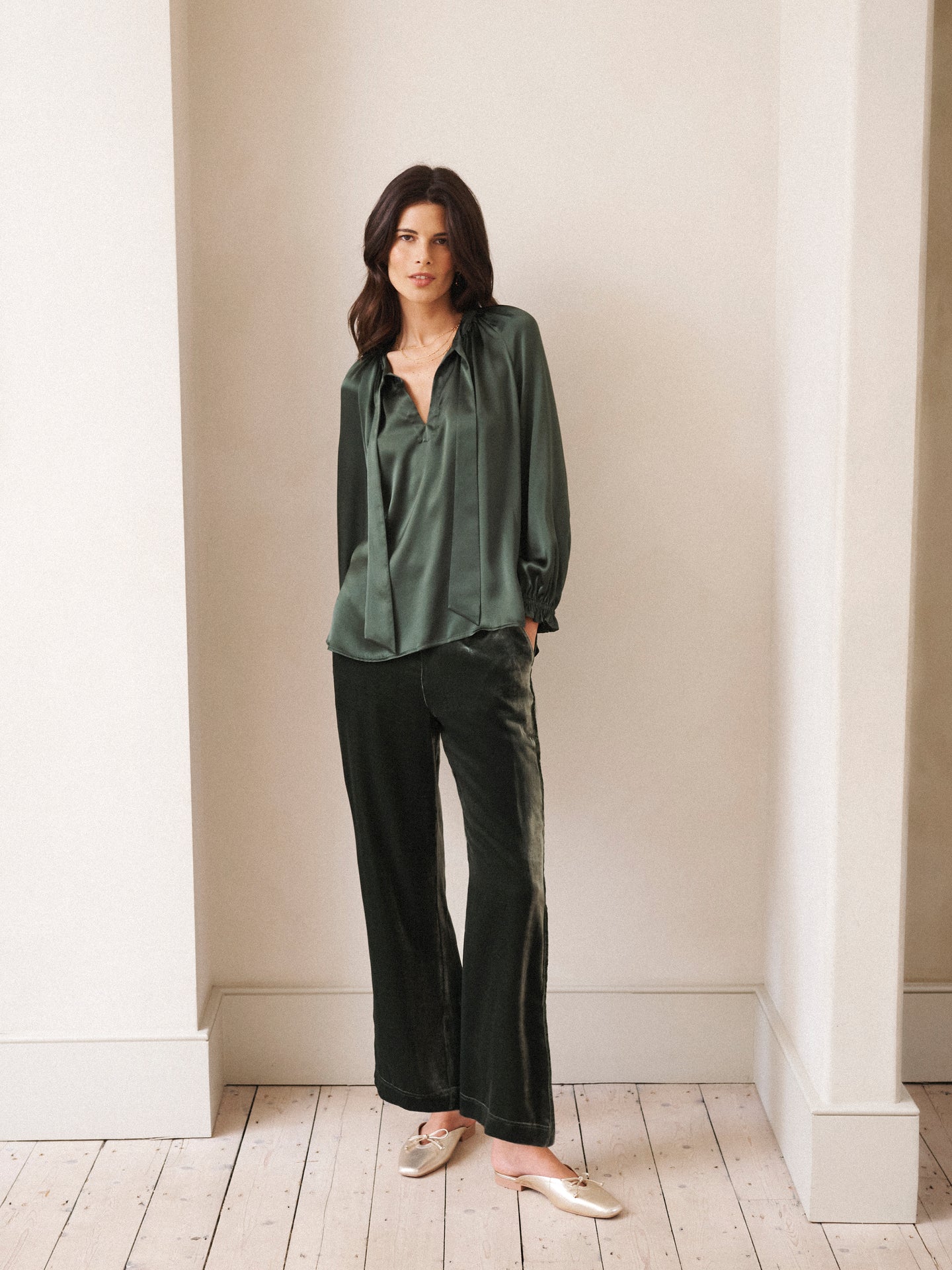 Teagan silk satin shirt - Khaki