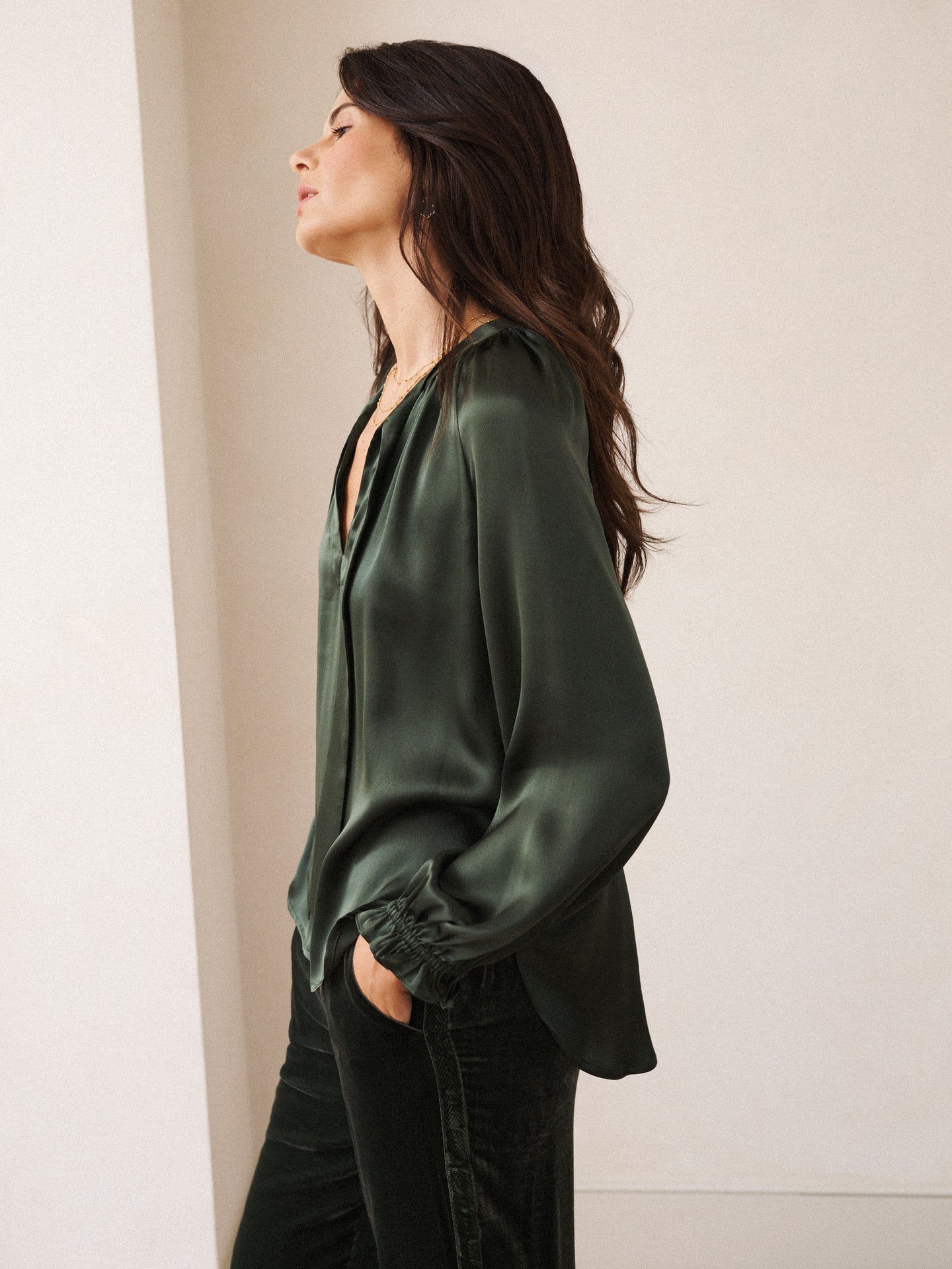 Teagan silk satin shirt - Khaki