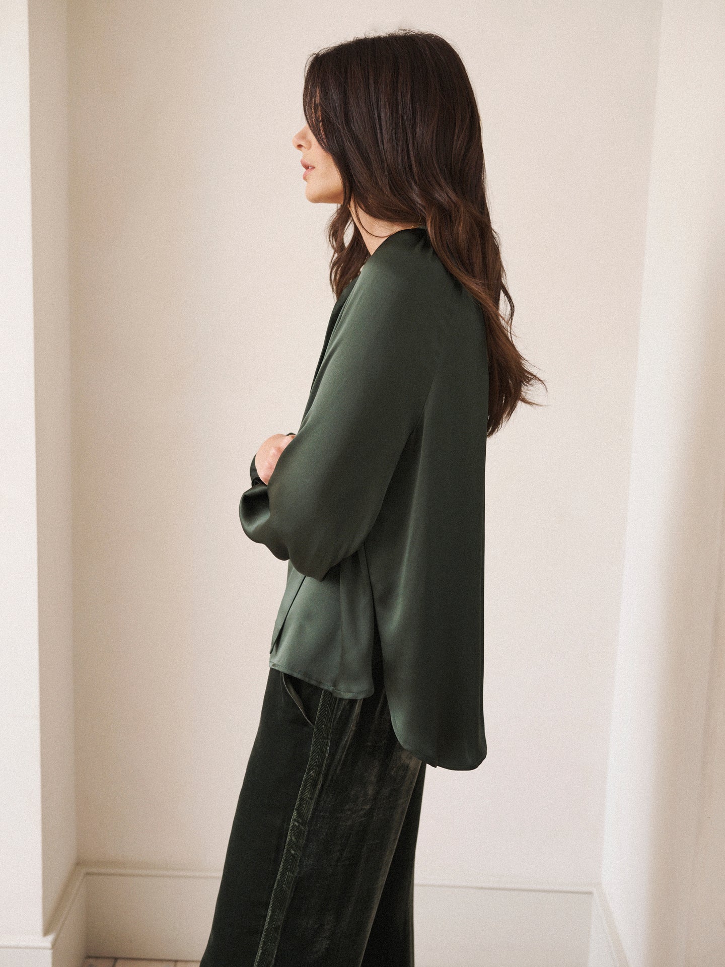 Teagan silk satin shirt - Khaki