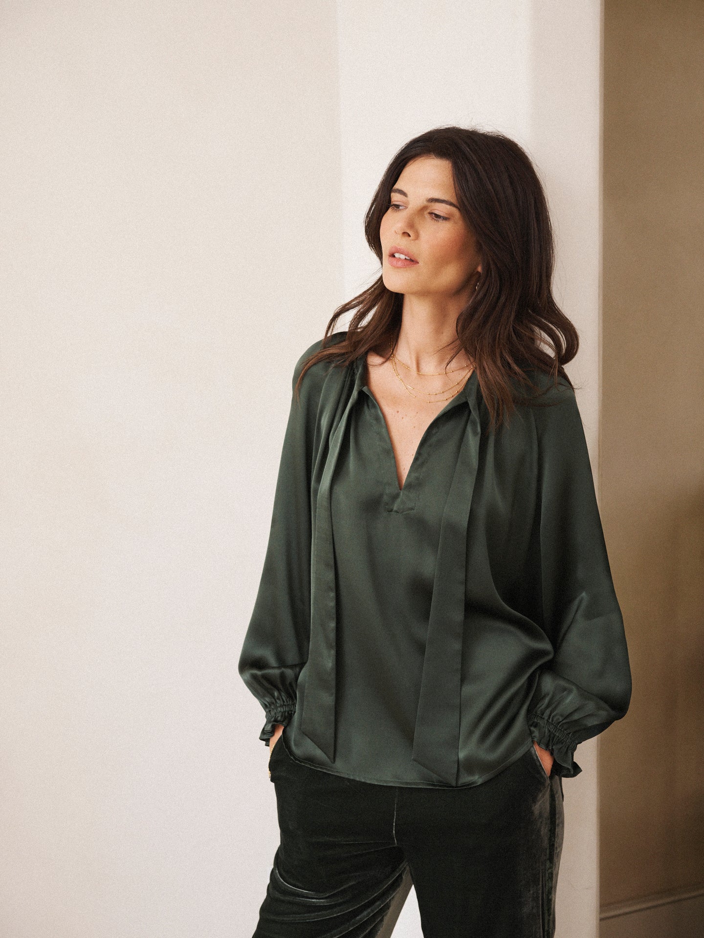 Teagan silk satin shirt - Khaki