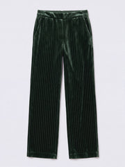 Thea Silk Blend Velvet Pinstripe Trouser - Forest Green