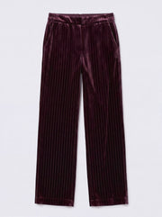 Thea Silk Blend Velvet Pinstripe Trouser - Plum Noir | NRBY Clothing