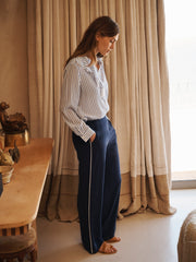 Harri silk stripe shirt - Azure & Ivory | NRBY Clothing