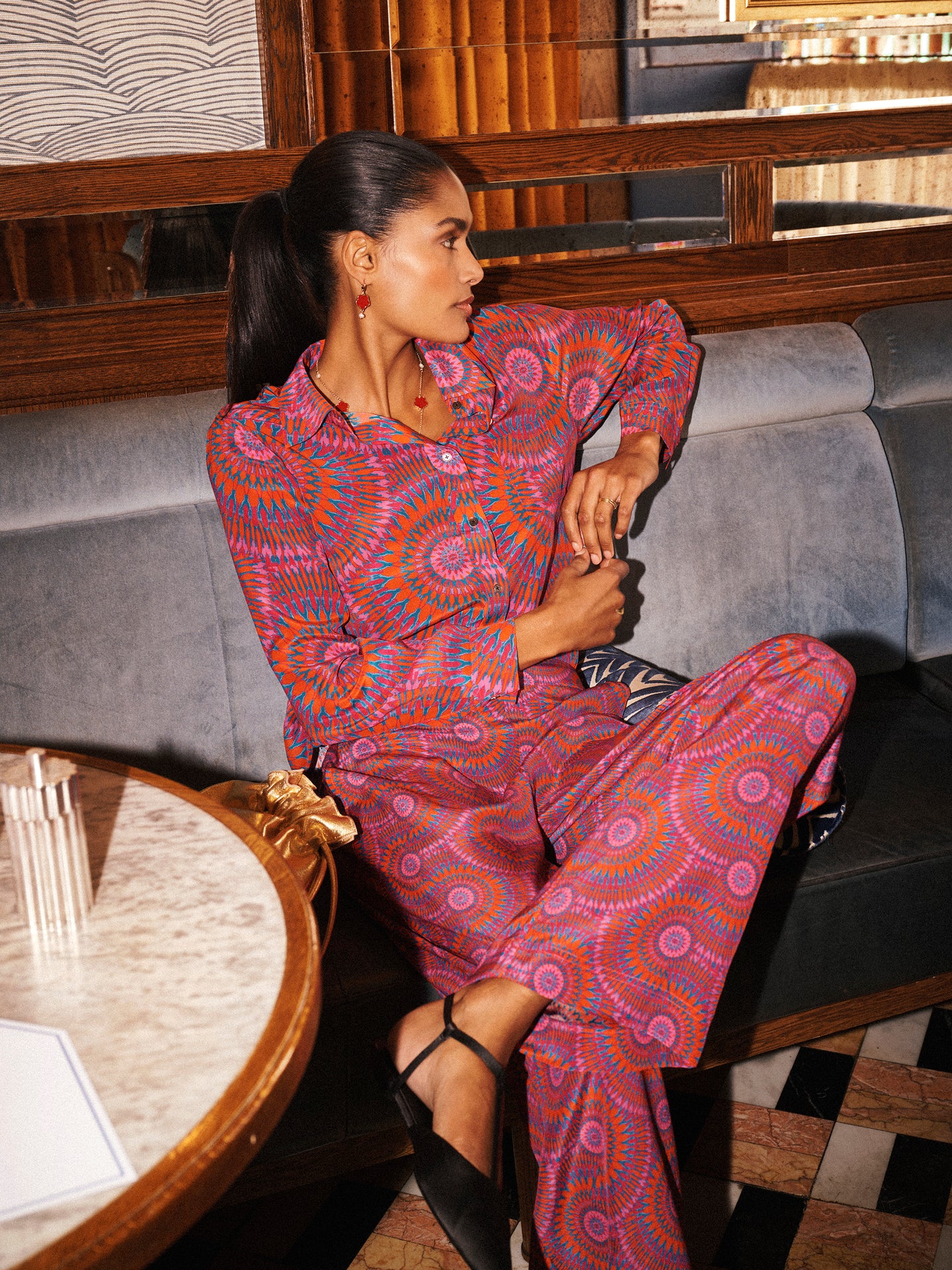 Silk Shirt & Silk Palazzo Trouser - Pink Batik