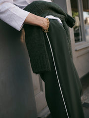 Thea silk piped trouser - Khaki with ivory piping | NRBY Clothing