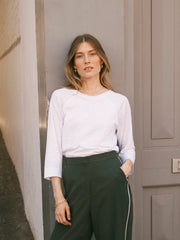 Wanda cotton & linen 3/4 sleeve t-shirt - White | NRBY Clothing