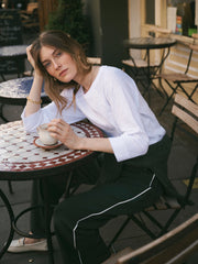 Wanda cotton & linen 3/4 sleeve t-shirt - White | NRBY Clothing