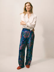 Thea silk blend velvet paisley print trouser | NRBY Clothing