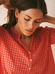 Tilda cotton embroidered gingham shirt | NRBY Clothing