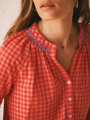 Tilda cotton embroidered gingham shirt | NRBY Clothing