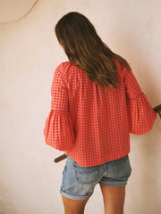 Tilda cotton embroidered gingham shirt | NRBY Clothing