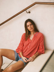Tilda cotton embroidered gingham shirt | NRBY Clothing