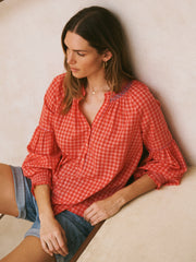 Tilda cotton embroidered gingham shirt | NRBY Clothing