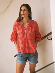 Tilda cotton embroidered gingham shirt | NRBY Clothing