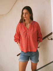 Tilda cotton embroidered gingham shirt | NRBY Clothing