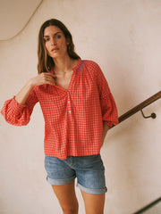 Tilda cotton embroidered gingham shirt | NRBY Clothing