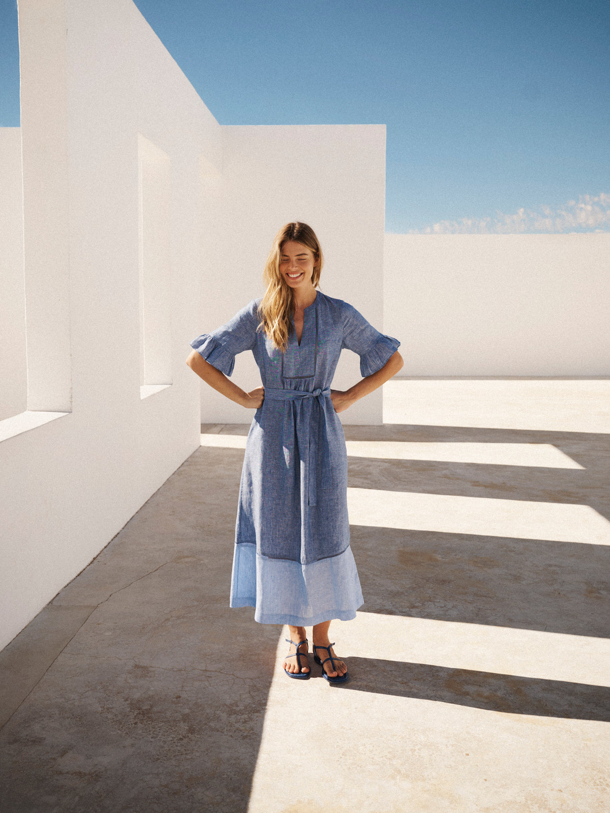 denim linen dress Tonia - Dark Blue midi denim dress The Zoe Report | Color:BleachedMauve It has that relaxed Dresses To Wear In Mykonos