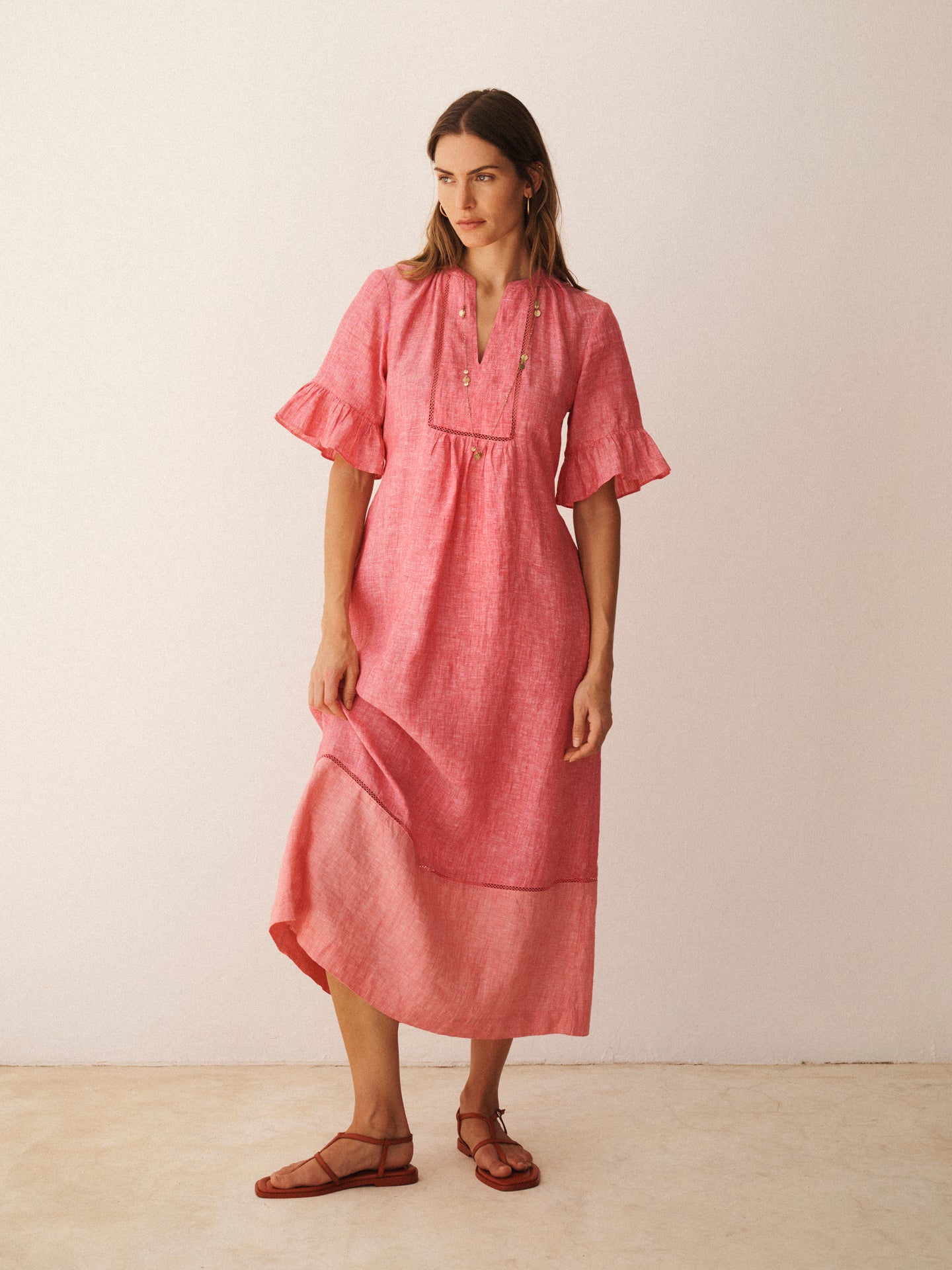 cherry red linen dress Red Linen Midi Dress