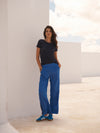 Thea linen side stripe trouser - Bright Blue / Navy